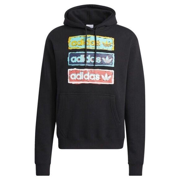 Adidas Originals Tri Linear Black Fleece Mens Hoodie Sweatshirt Size S HT7333